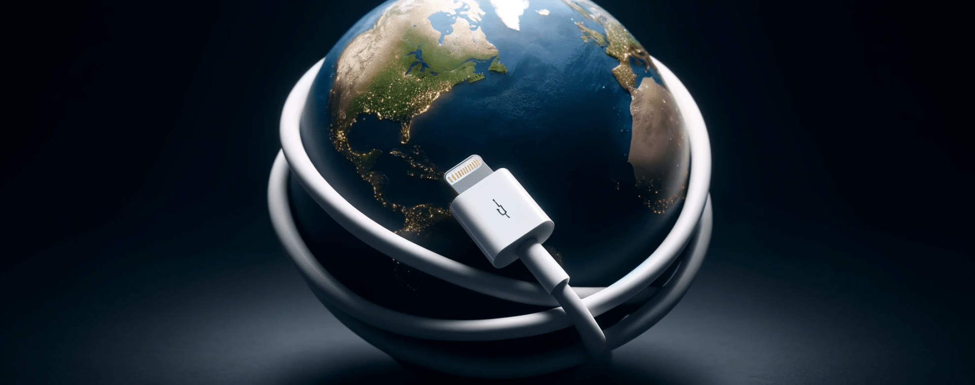 Globe with IPhone charging cable wrapped around it
